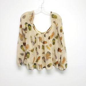 Show Me Your Mumu Feather Print Boho Blouse Size Small
